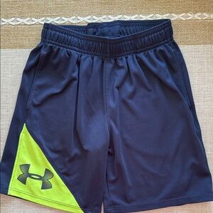Under Armour Boys Dark Blue and Bright Yellow Athletic Shorts